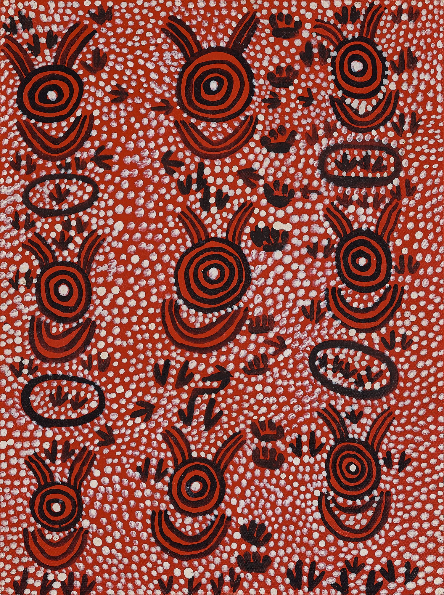 Kangaroo man and possum man ancestors travelling to Tjakari, Matingpilangu and Lurrnpa