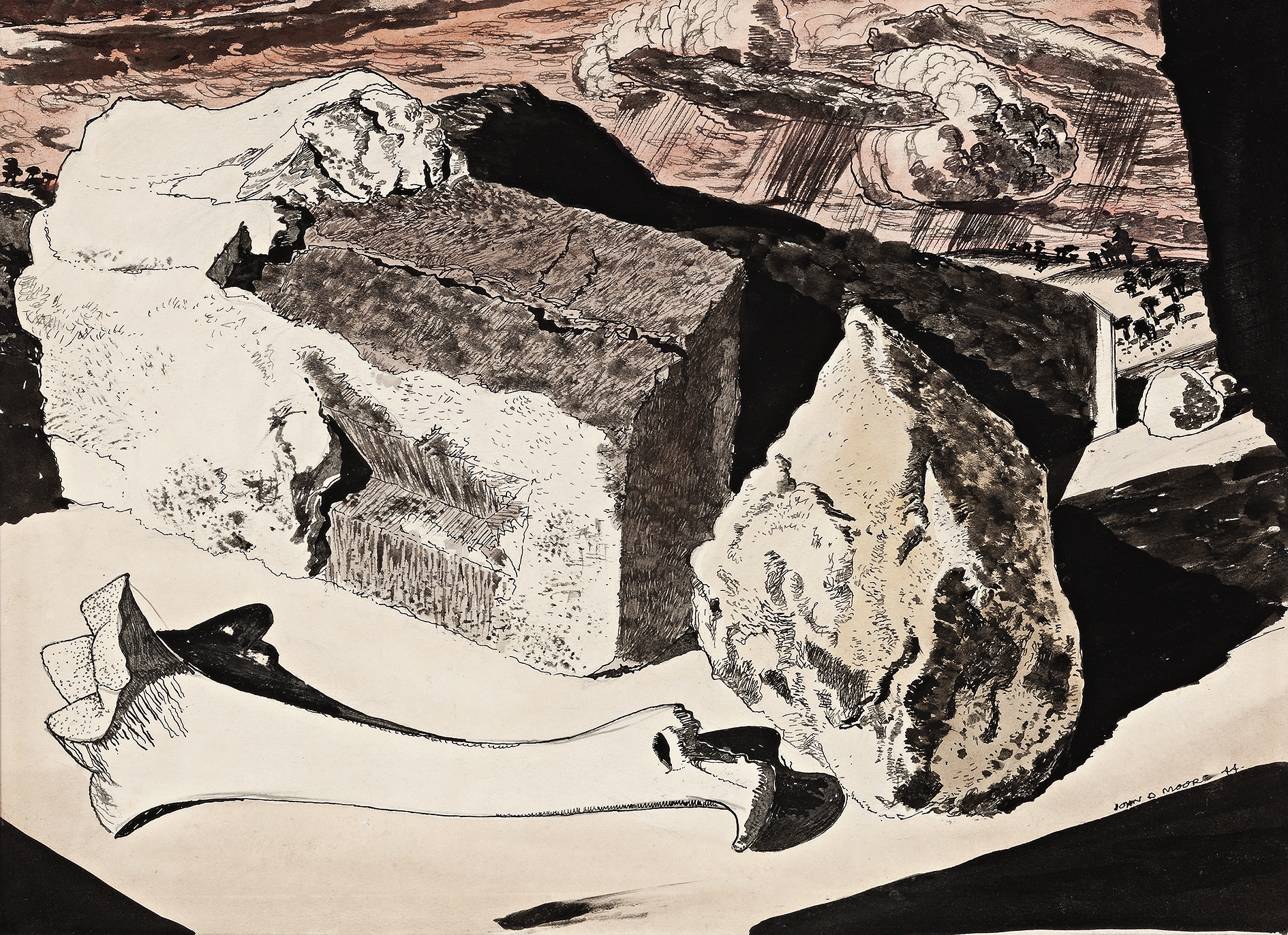 SURREALIST LANDSCAPE WITH STONES AND BONE