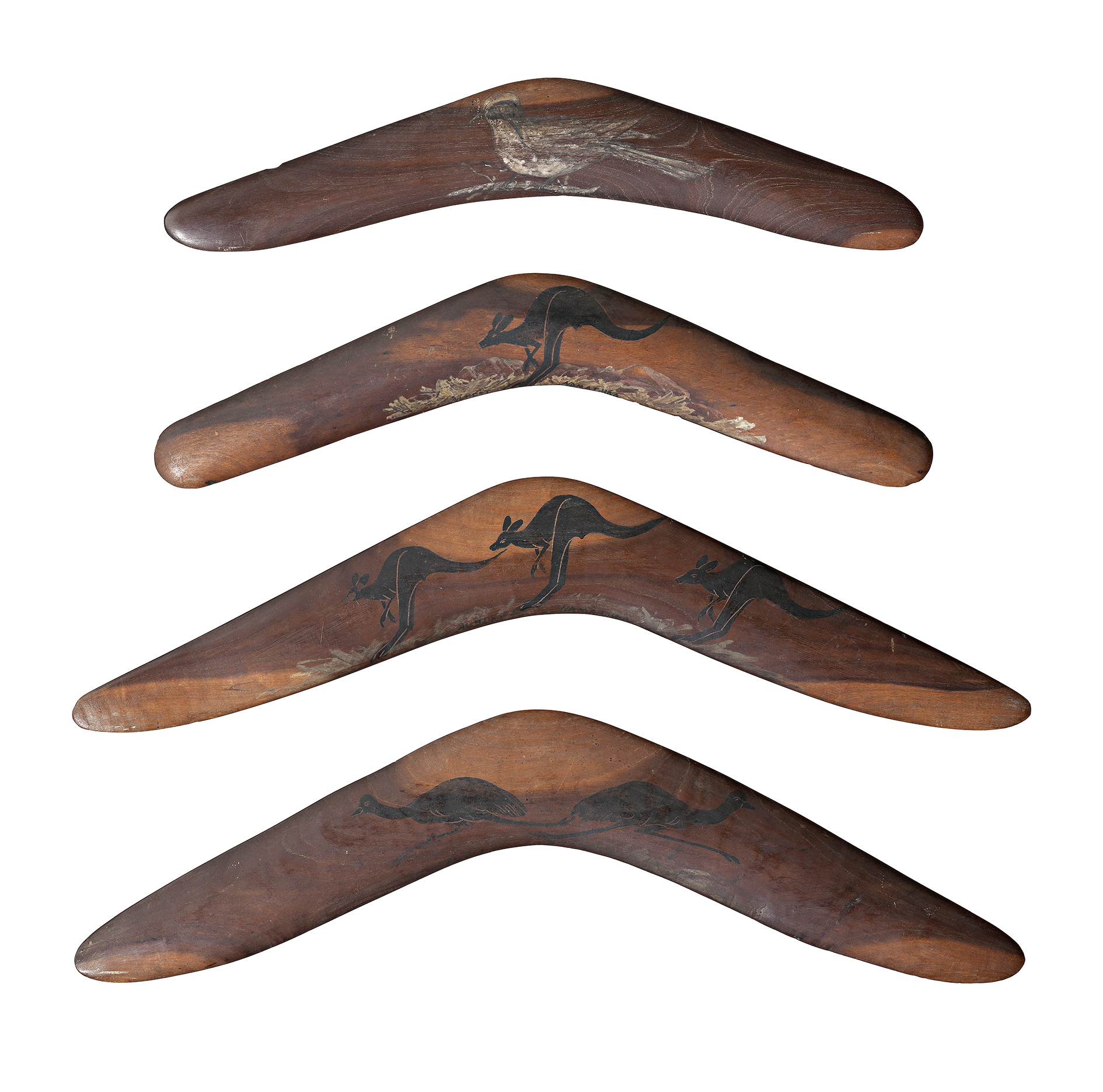 FOUR DECORATED BOOMERANGS