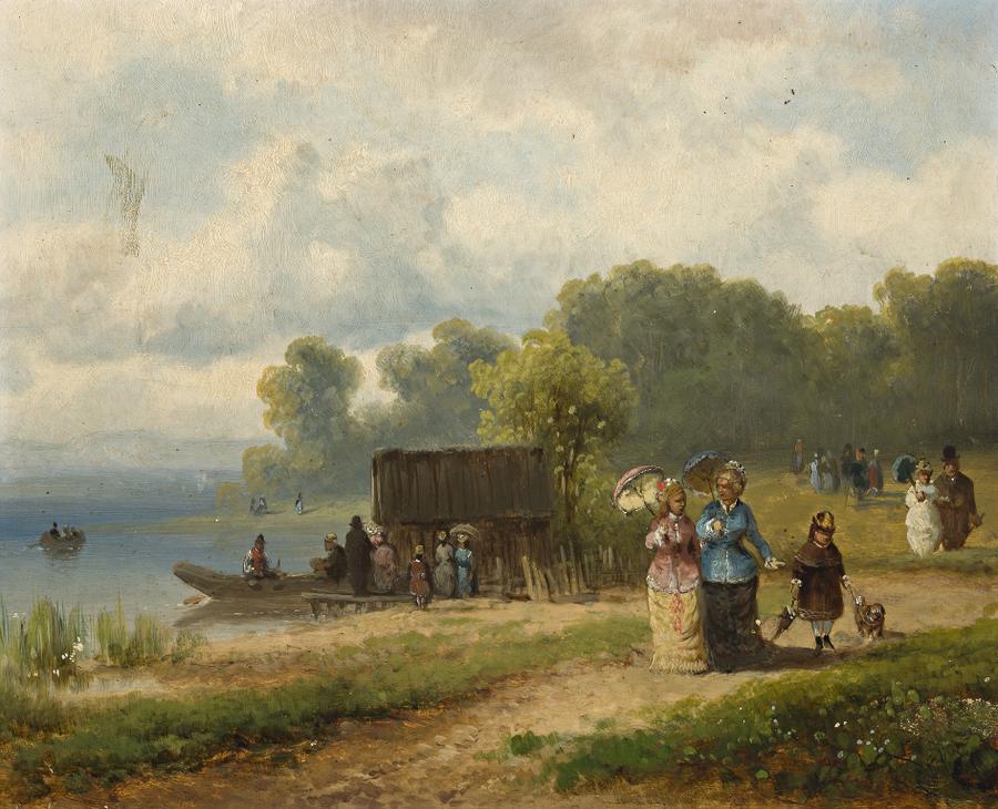 FIGURES BESIDE A RIVER