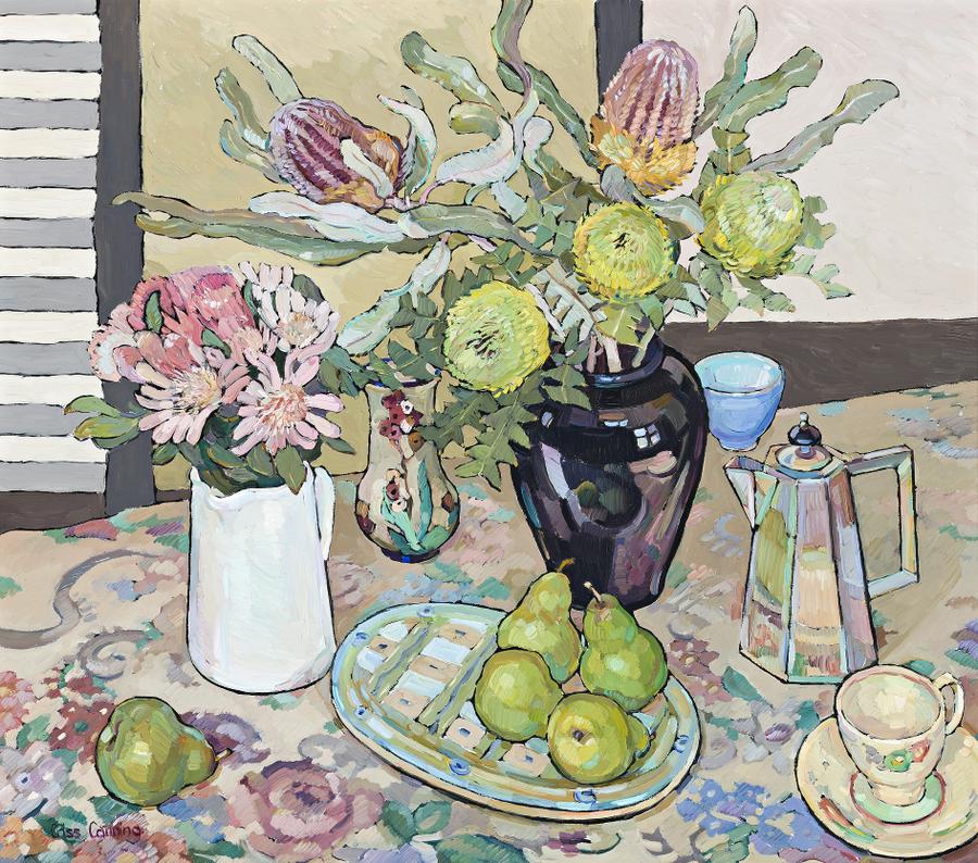 STILL LIFE WITH NATIVE FLOWERS AND PEARS