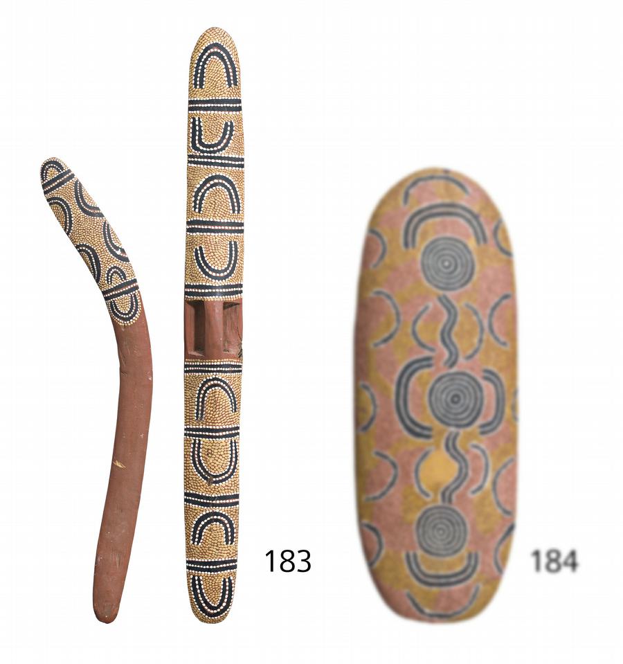 DECORATED SHIELD AND HUNTING BOOMERANG