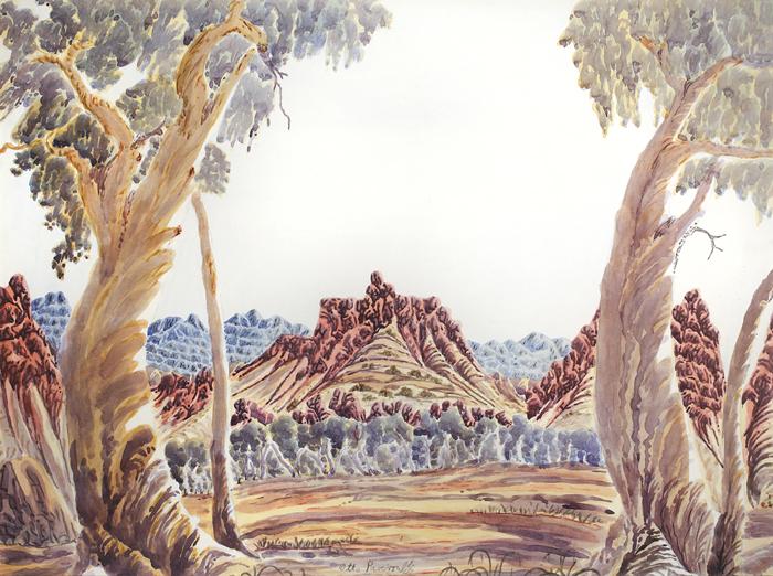 CENTRAL AUSTRALIAN LANDSCAPE (MAN ON MOUNTAIN)