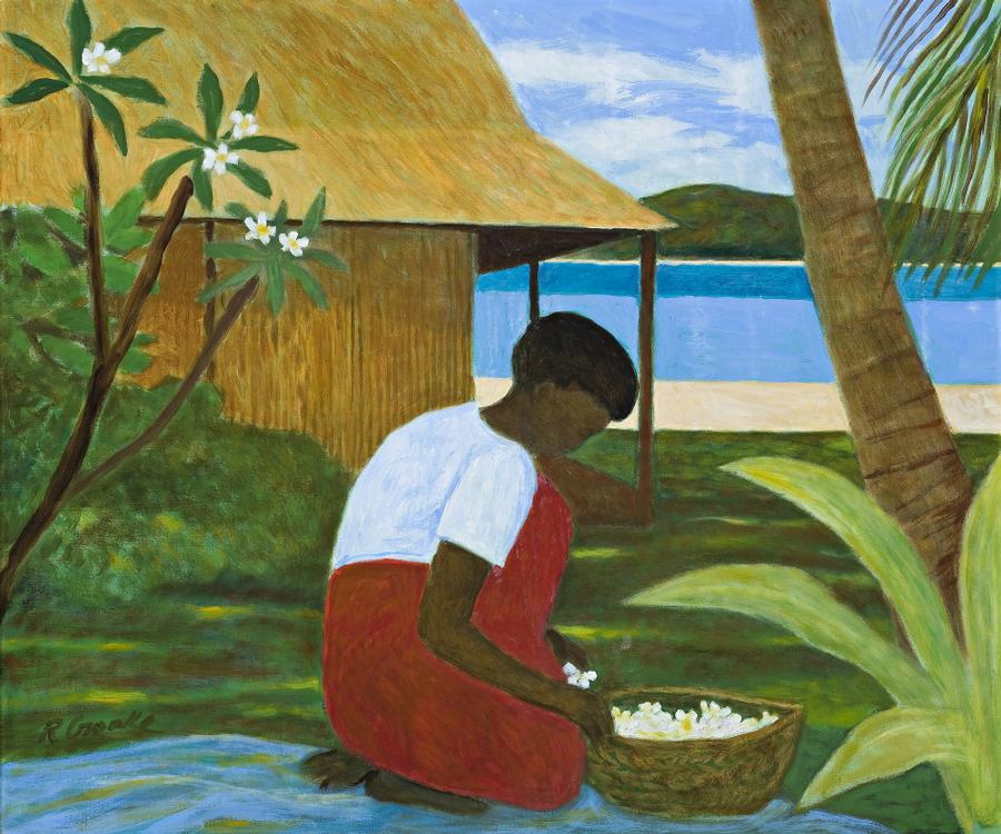 ISLANDER WOMAN WITH FRANGIPANI FLOWERS