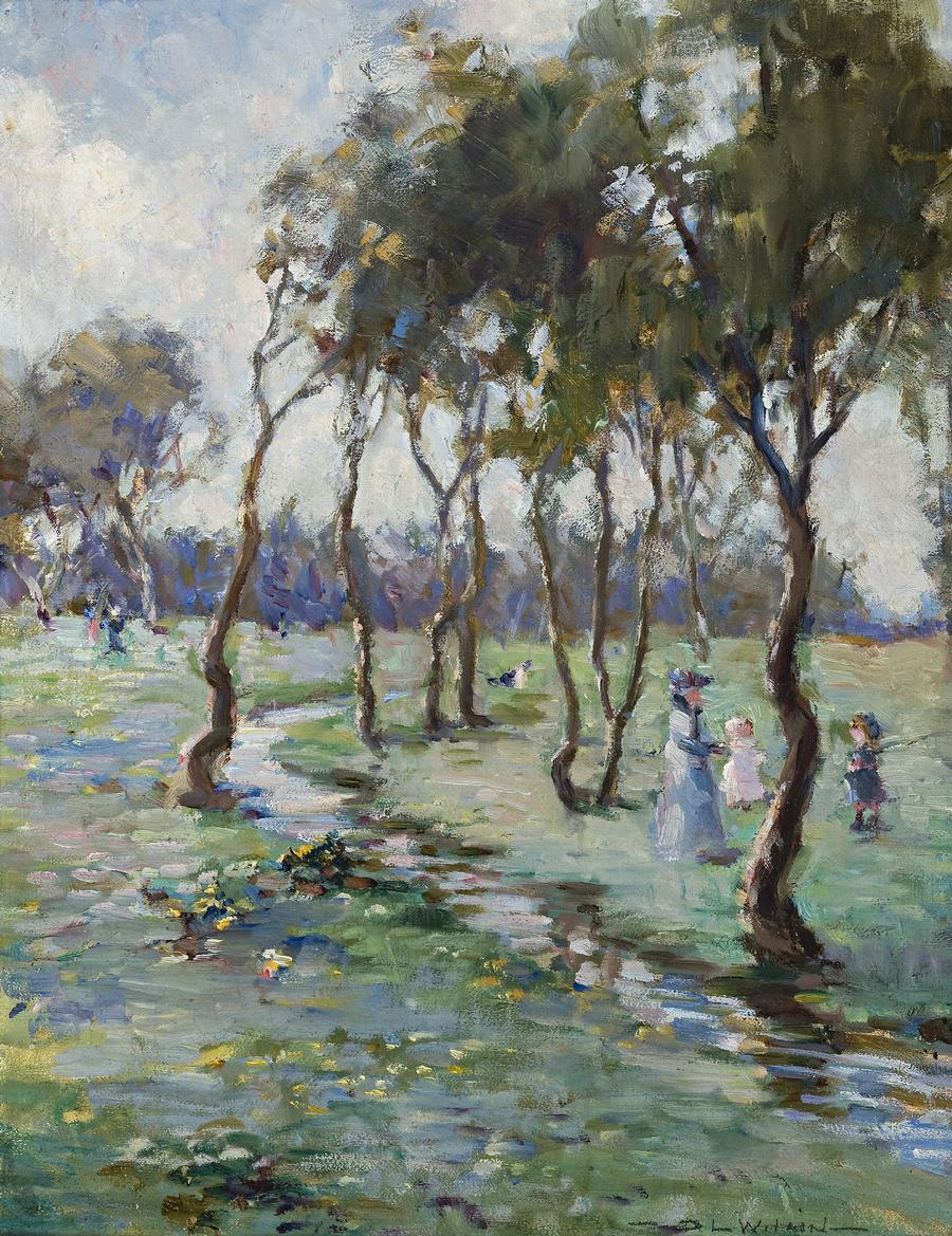MOTHER AND CHILDREN BY A STREAM