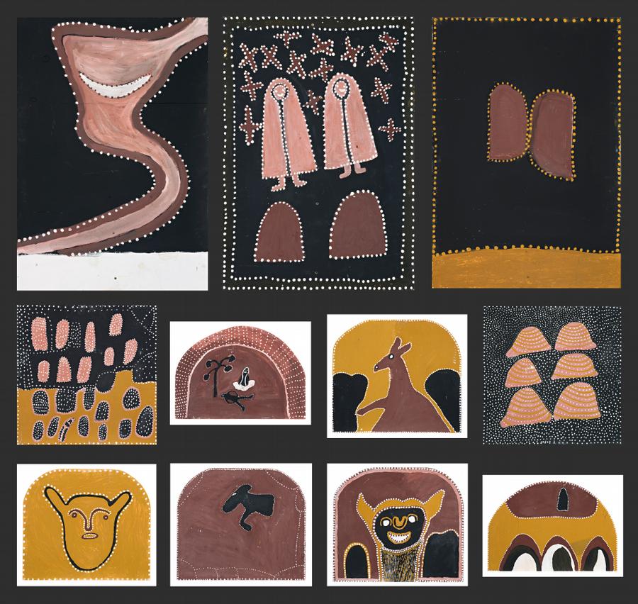 17 DANCE BOARDS AND TWO MASKS RELATING TO THE GURIRR GURIRR (KRILL KRILL) CYCLE