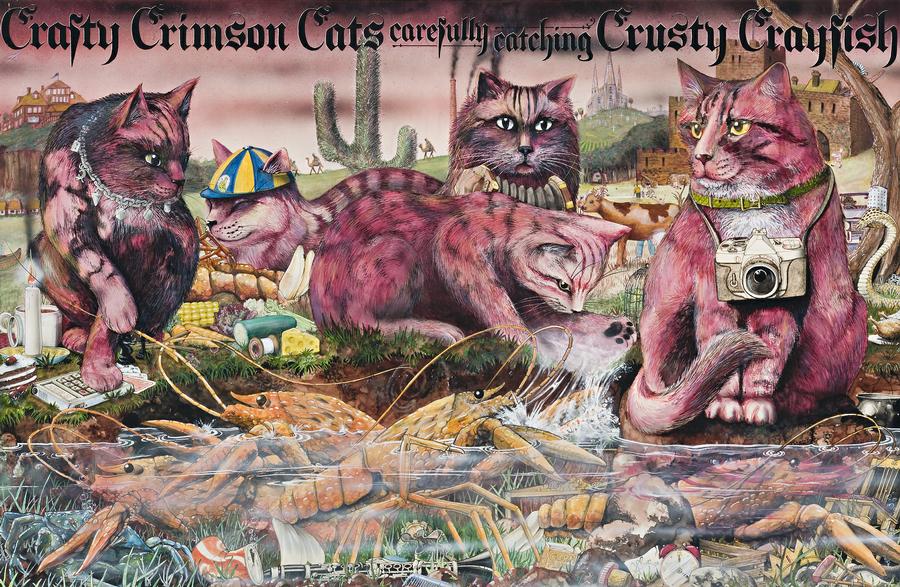 CRAFTY CRIMSON CATS, 1984 (ORIGINAL ARTWORK FROM THE BOOK, ANIMALIA)