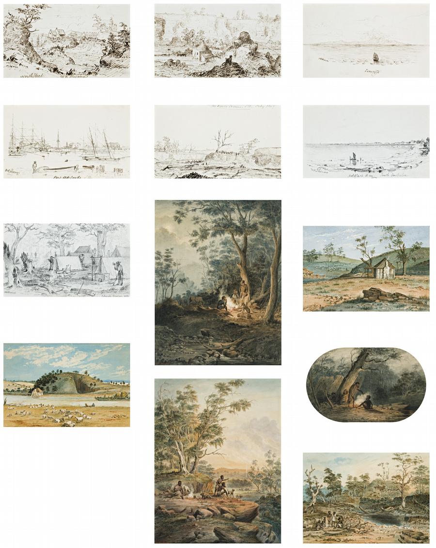 A COLLECTION OF THIRTEEN MID-NINETEENTH CENTURY WATERCOLOURS AND DRAWINGS IN PEN, SEPIA INK AND PENCIL