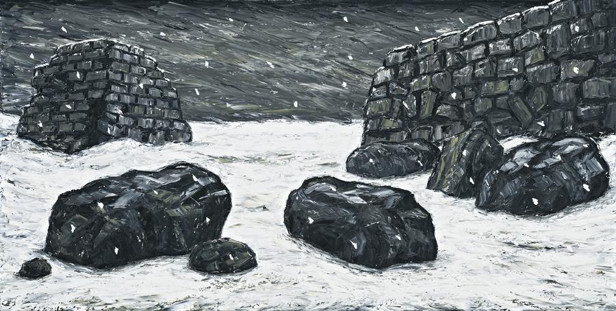 PAINTING (SNOWSCAPE WITH STONE WALLS)