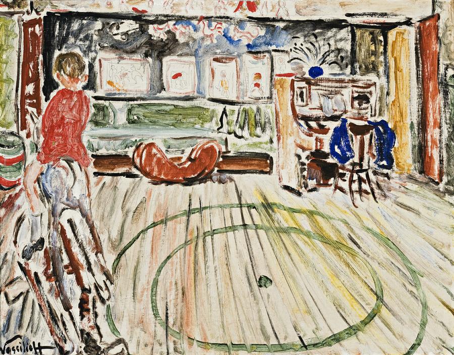 INTERIOR WITH BOY ON A HORSE