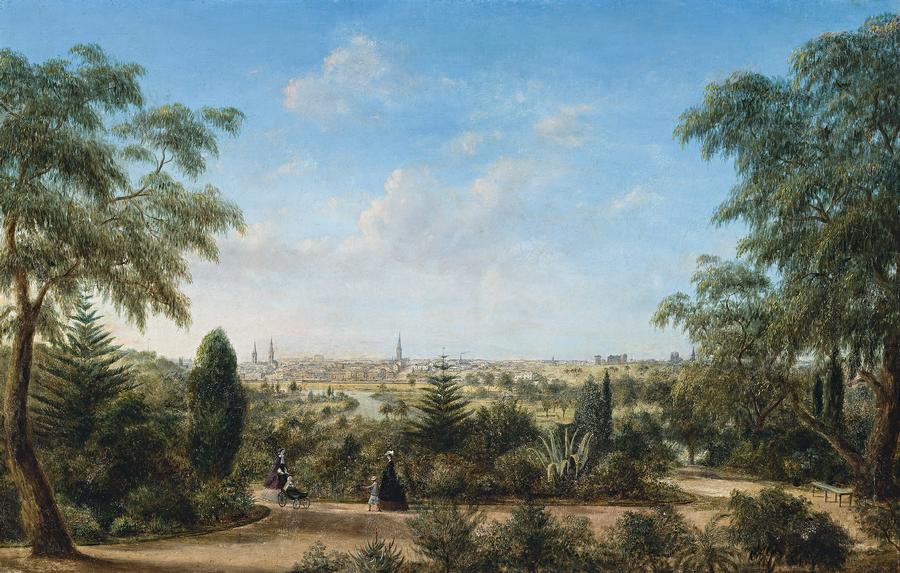 VIEW OF MELBOURNE LOOKING ACROSS THE YARRA FROM THE BOTANICAL GARDENS
