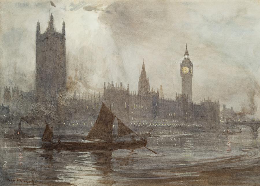 VIEW OF HOUSES OF PARLIAMENT AND PALACE OF WESTMINSTER