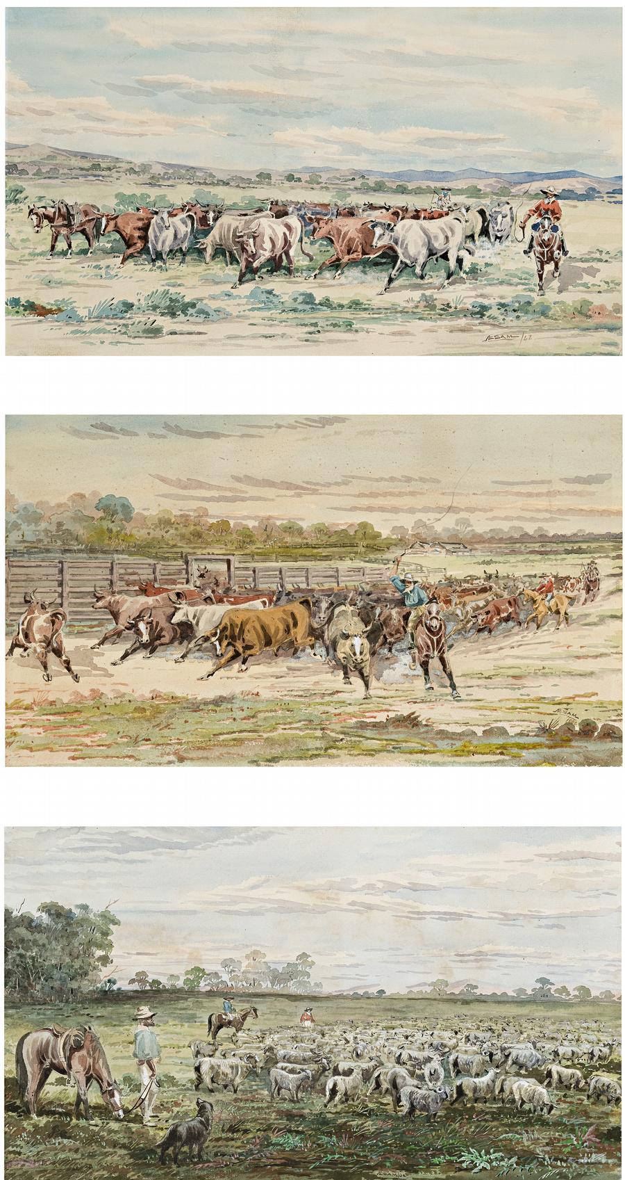 THREE SCENES AT CALPANLIN STATION, RIVER DARLING, NSW