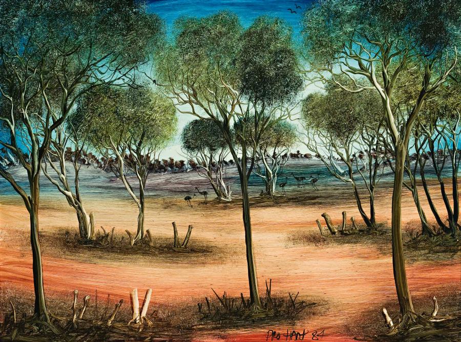 LANDSCAPE WITH EMUS