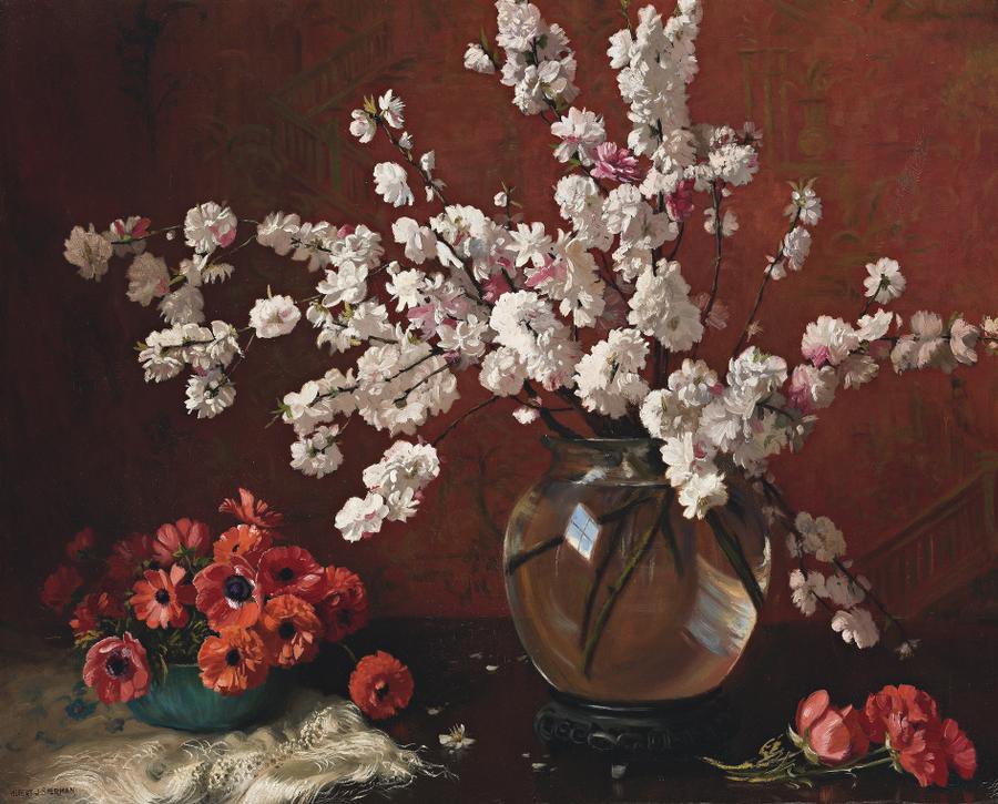 STILL LIFE WITH BLOSSOM IN A GLASS VASE