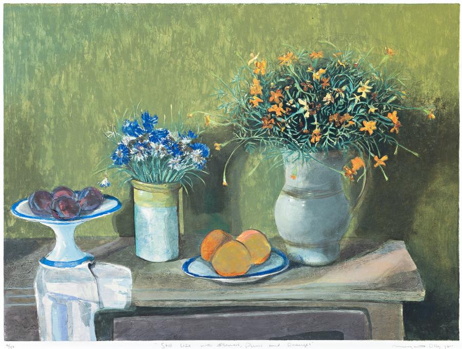 STILL LIFE WITH FLOWERS, PLUMS AND ORANGES