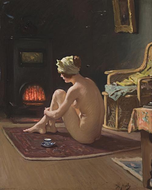 SEATED NUDE BY THE FIRE