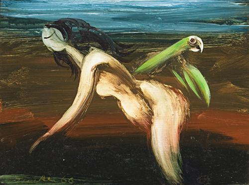 WOMAN AND PARROT