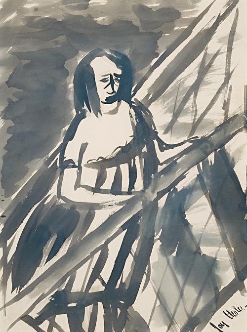 WOMAN AT HANDRAIL
