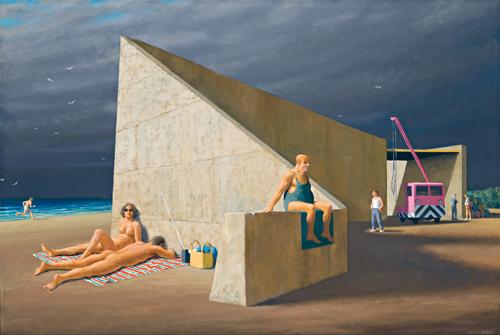 SUNBATHERS AT CONSTRUCTION SITE
