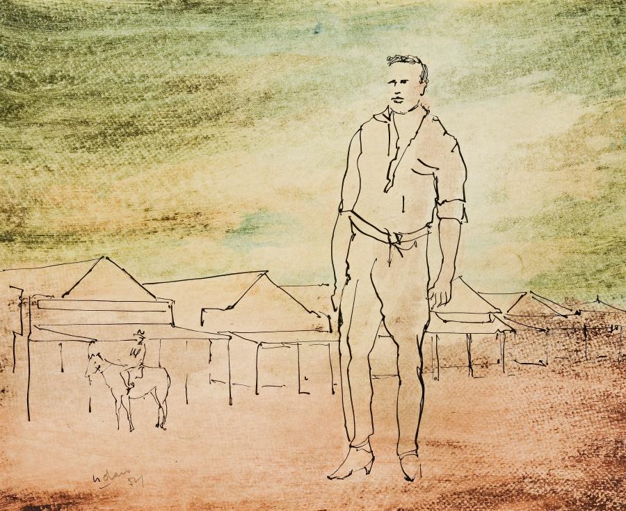 FIGURE IN OUTBACK LANDSCAPE