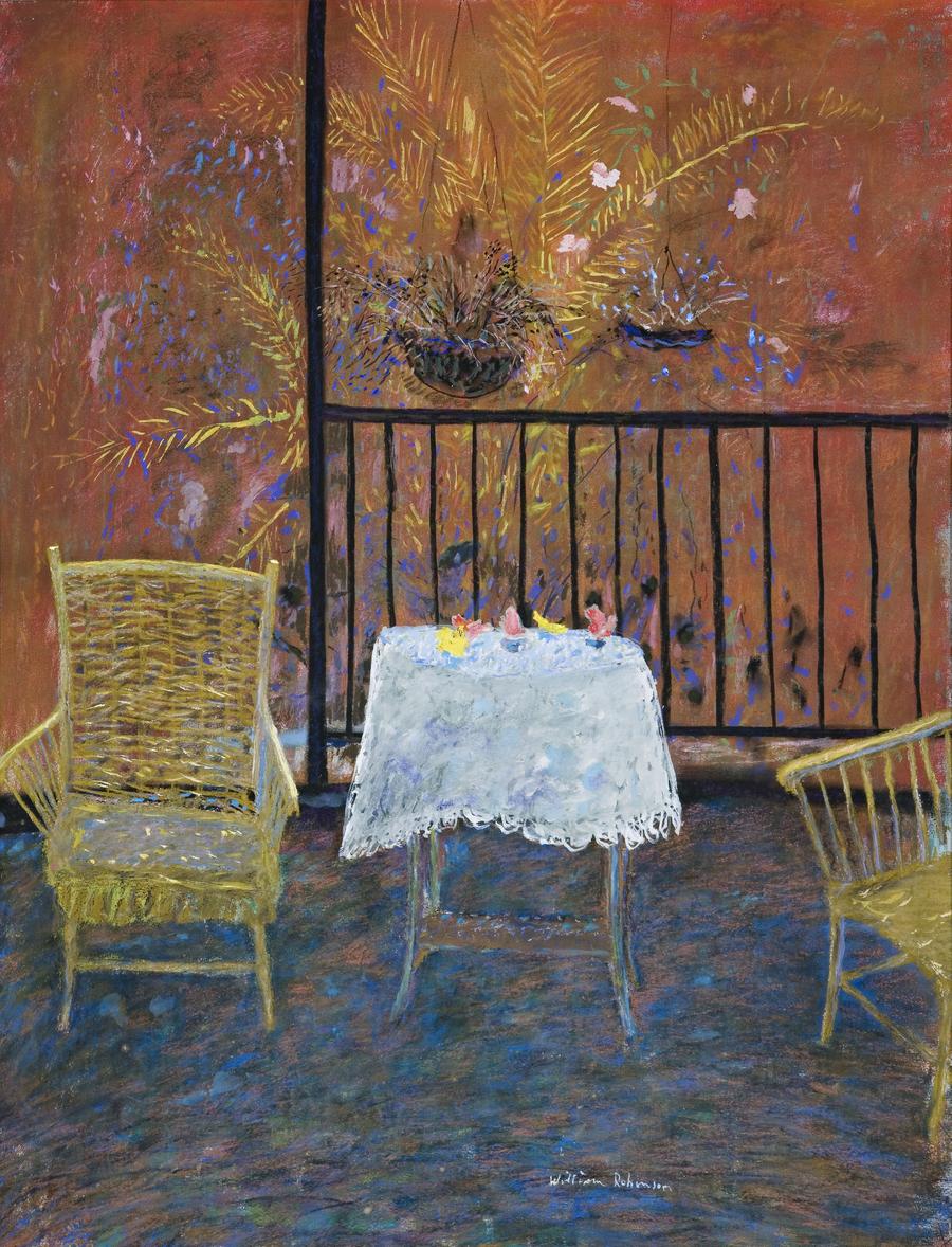 VERANDAH WITH A LACE TABLECLOTH