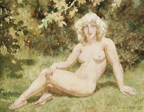 SEATED NUDE IN A GARDEN