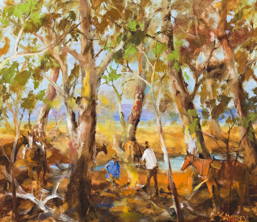 CATTLE BLOKES ALONG THE BARCOO RIVER