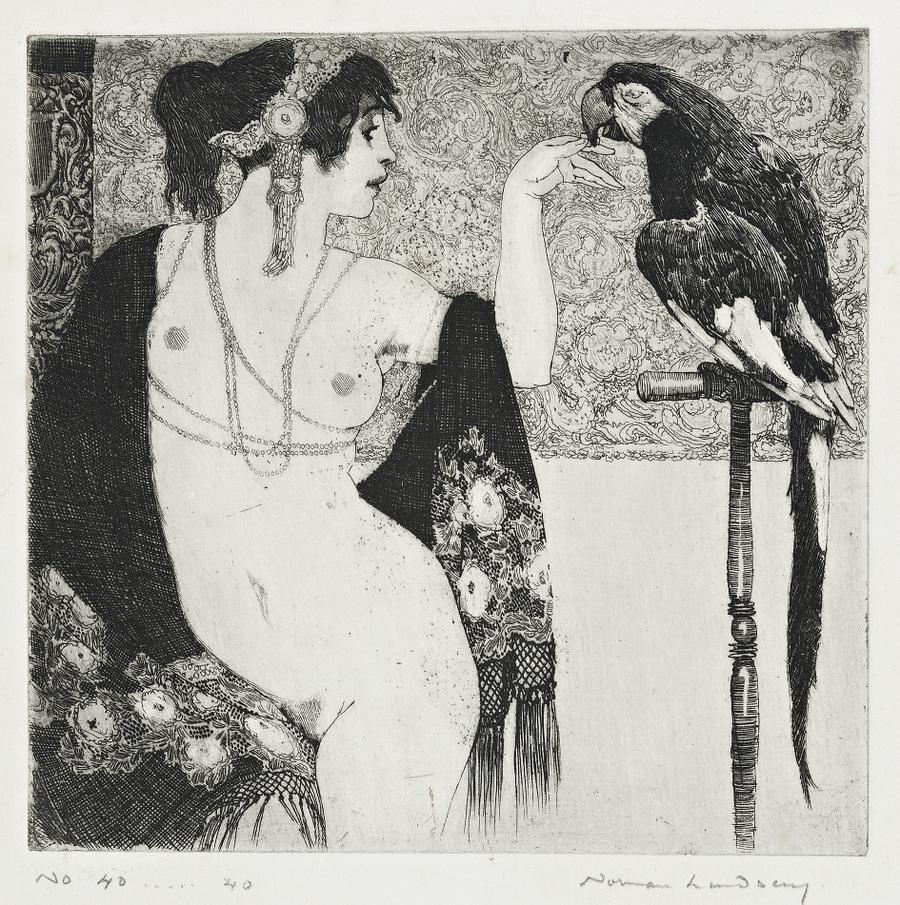 LADY AND PARROT