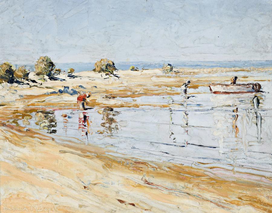 FIGURES ON FORESHORE AT LOW TIDE
