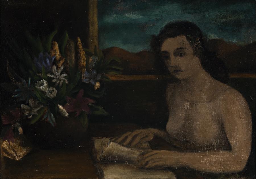 (FEMALE FIGURE AT A WRITING DESK)