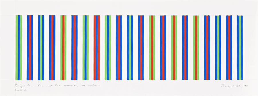 BRIGHT GREEN, BLUE AND RED, SURROUNDING ONE ANOTHER, STUDY 3