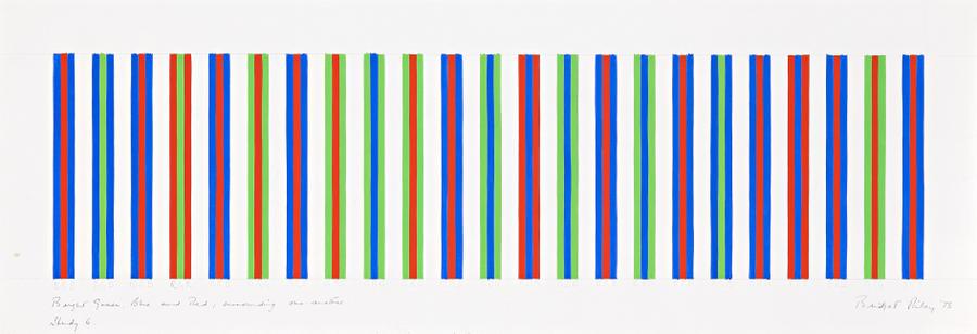 BRIGHT GREEN, BLUE AND RED, SURROUNDING ONE ANOTHER, STUDY 6