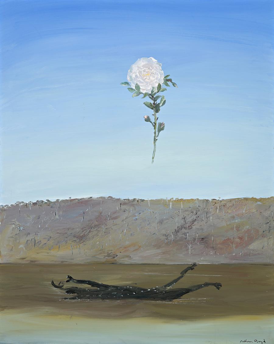 RIVER IN FLOOD WITH CARCASS AND ROSE