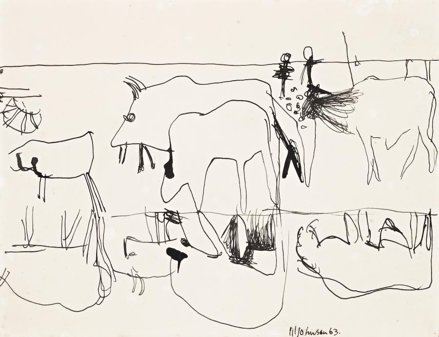 CATTLE REFLECTED IN A POND