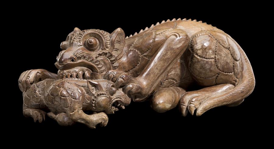 FIGURE OF A TIGER BITING ITS CUB