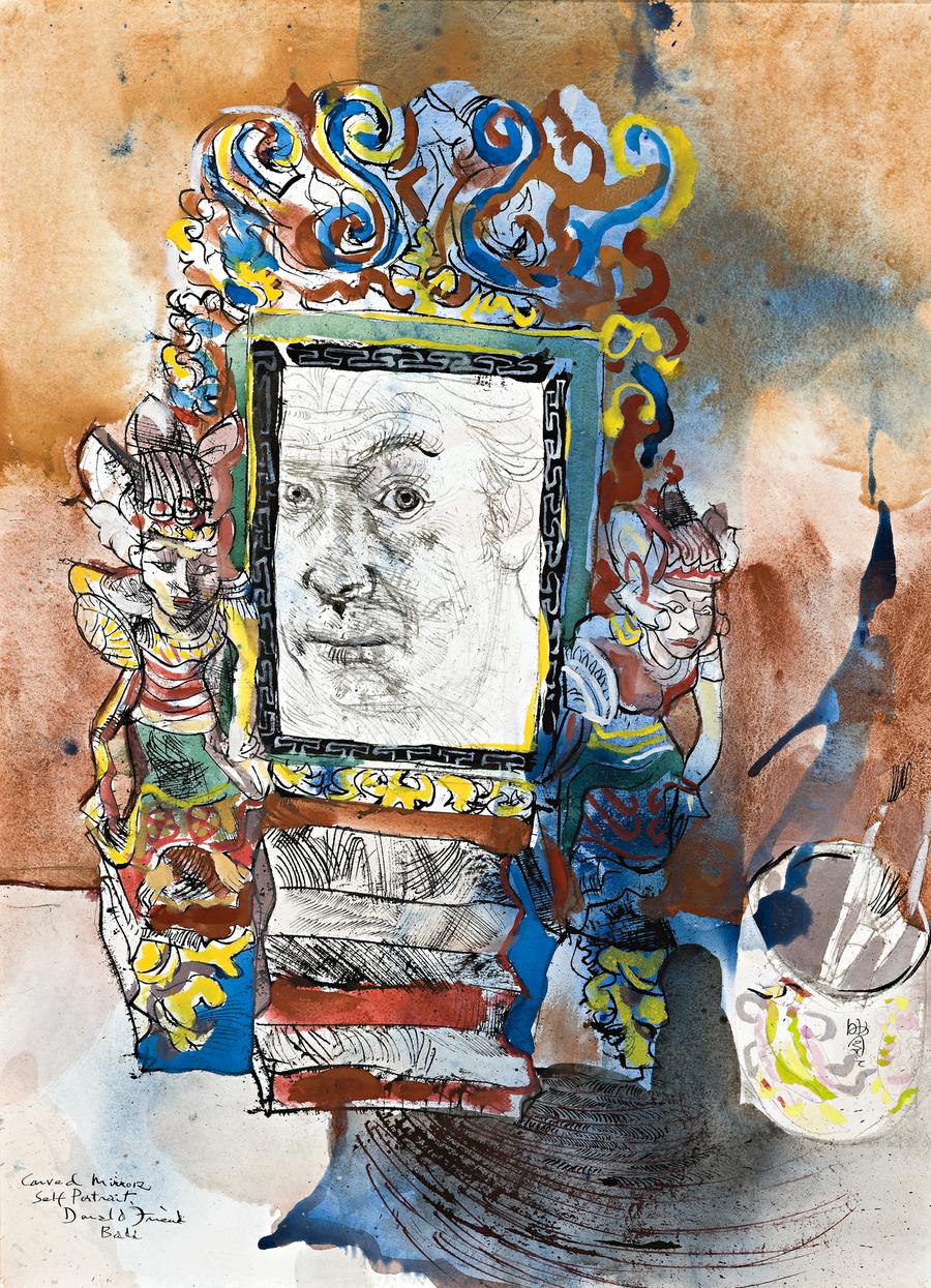 SELF PORTRAIT IN A CARVED MIRROR