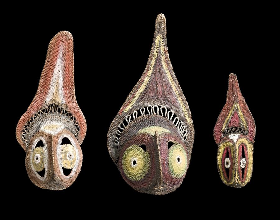 GROUP OF THREE WOVEN YAM MASKS