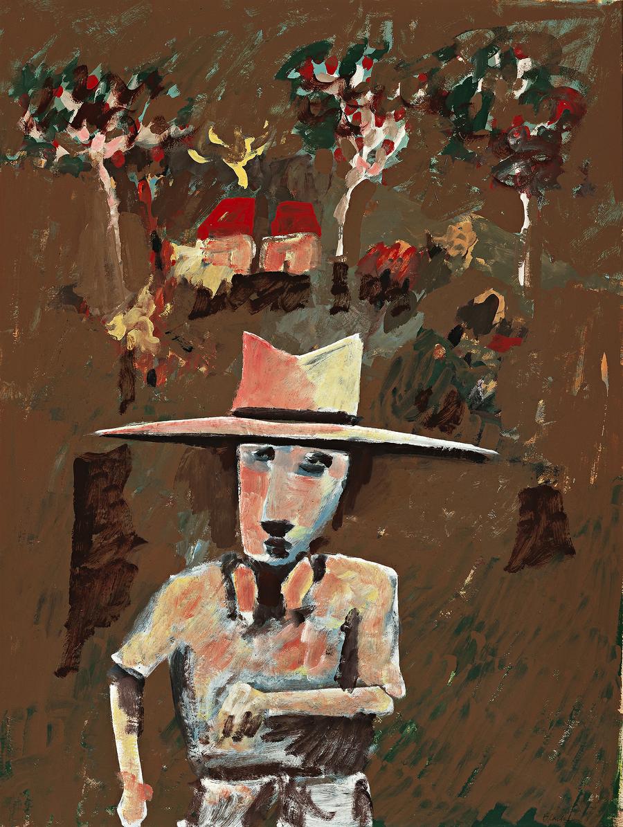 FARMER WITH JUDITH WRIGHT’S HOUSE IN THE BACKGROUND