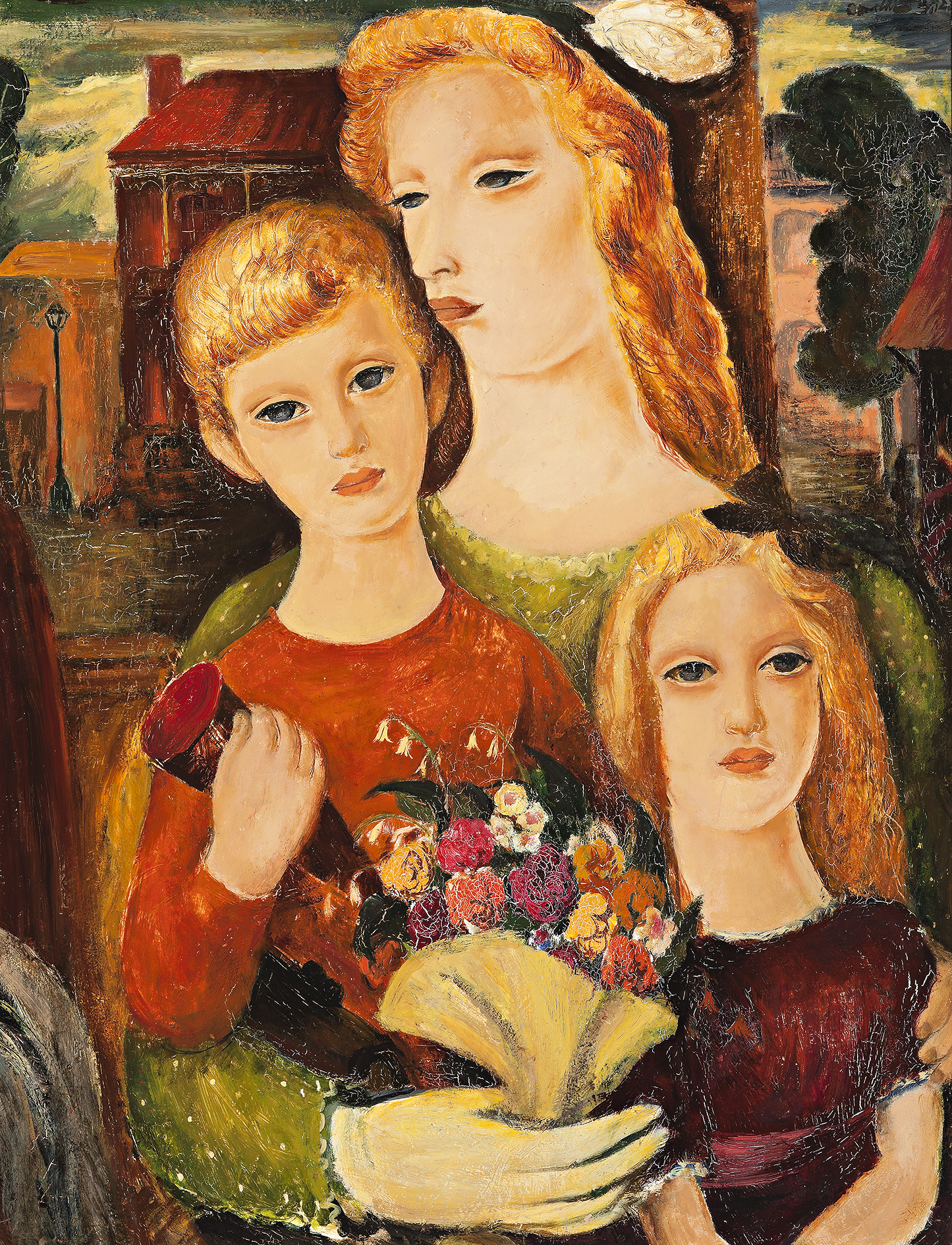WOMAN AND HER CHILDREN ON A TRAM