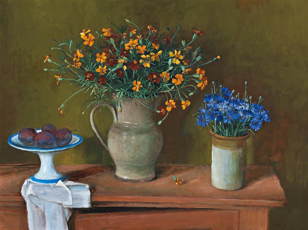 STILL LIFE WITH FLOWERS AND PLUMS