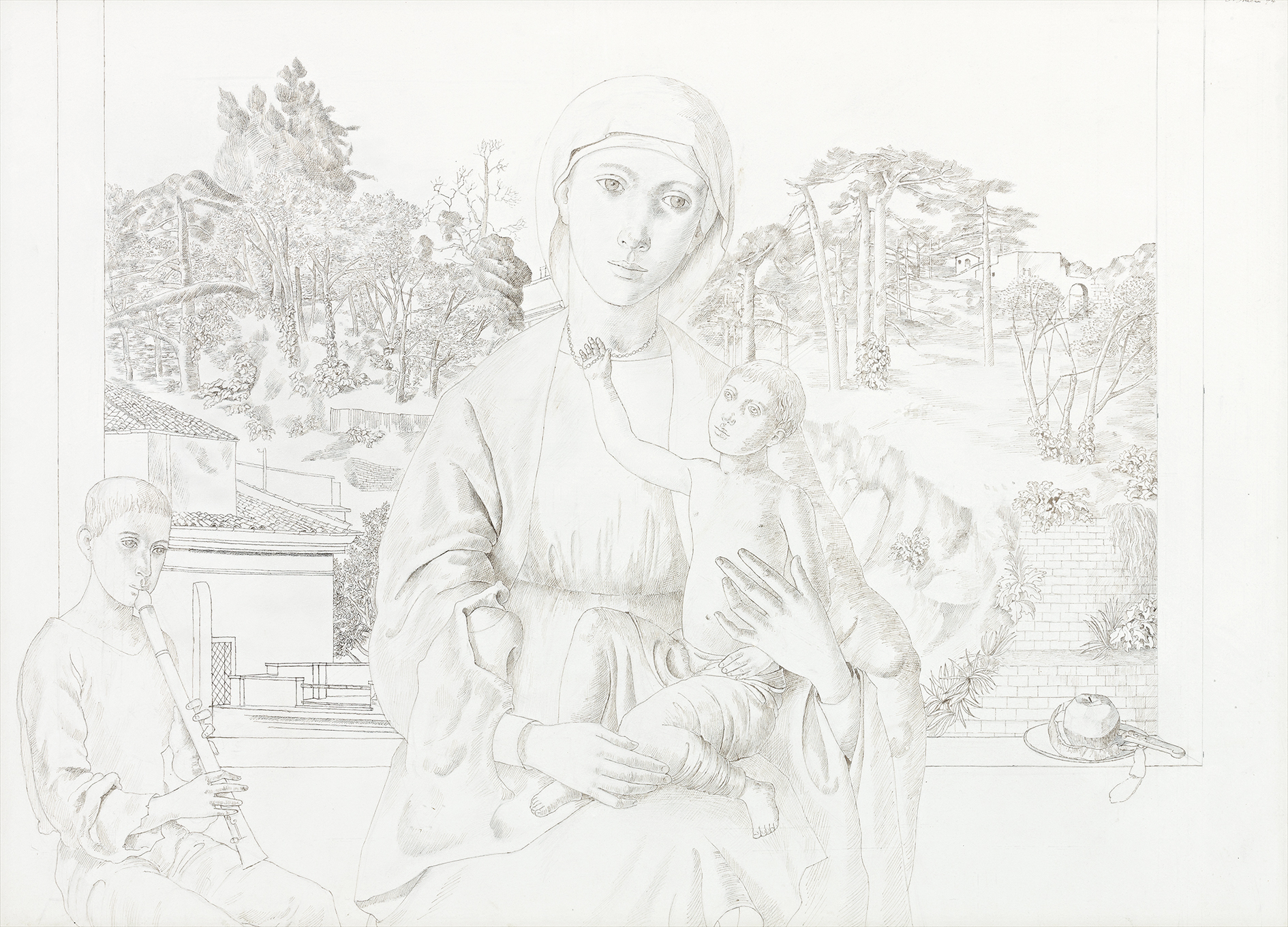 MADONNA AND CHILD AGAINST LANDSCAPE