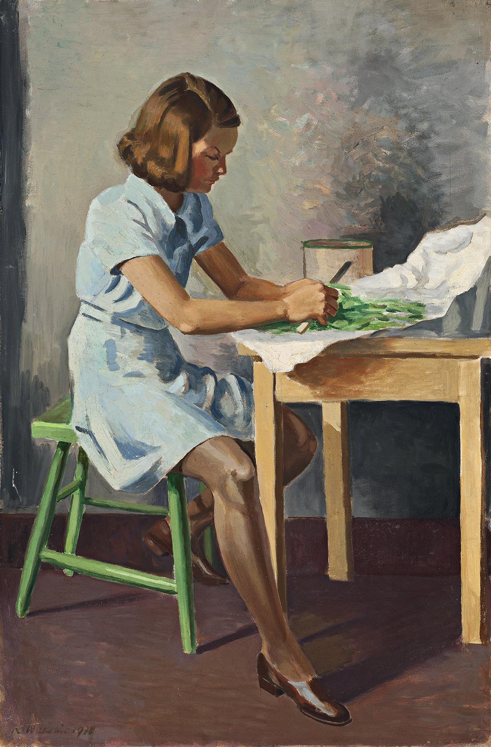 JUDY, THE ARTIST’S DAUGHTER, SLICING BEANS