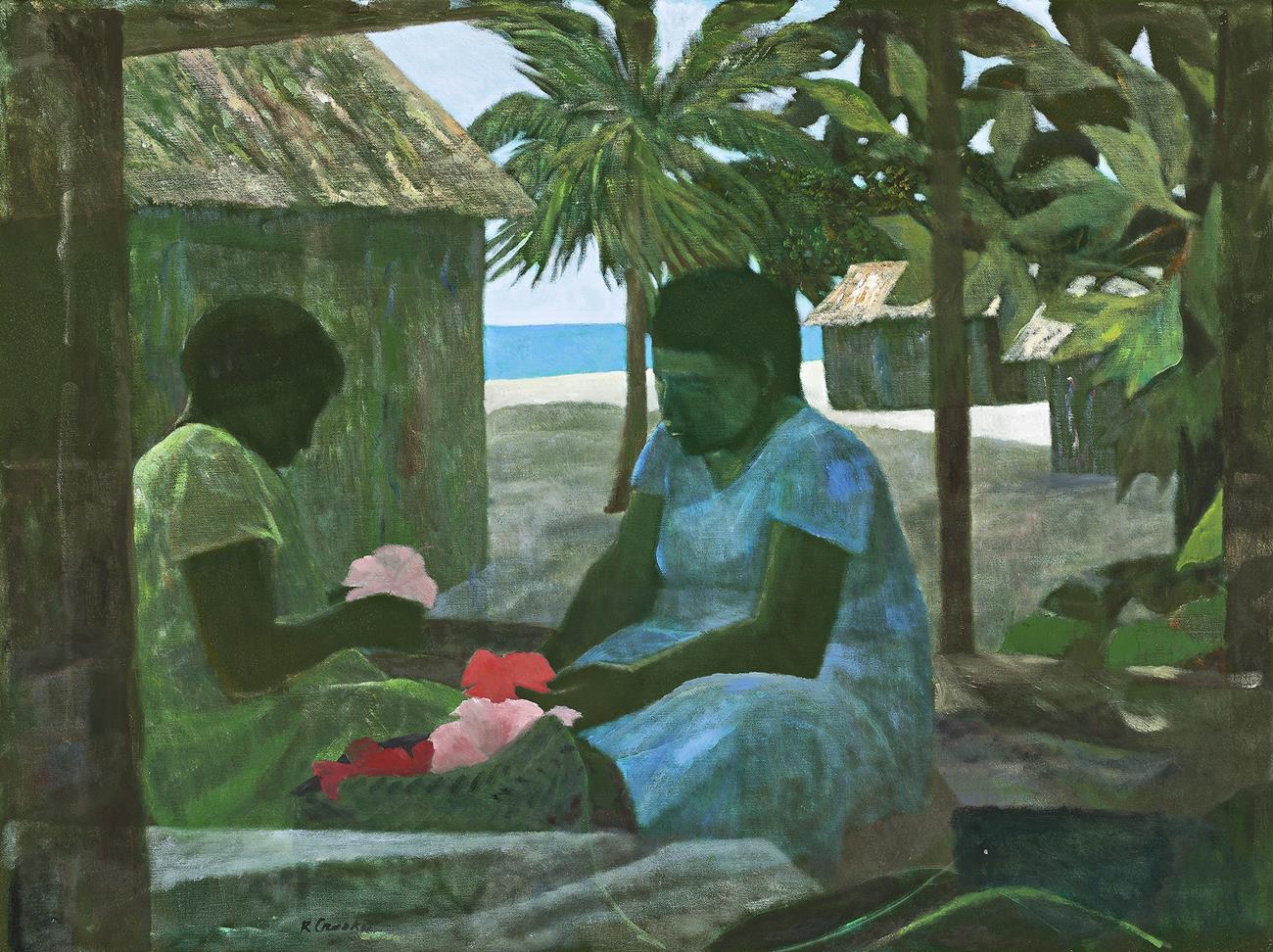 FIJI ISLANDERS WITH FLOWERS