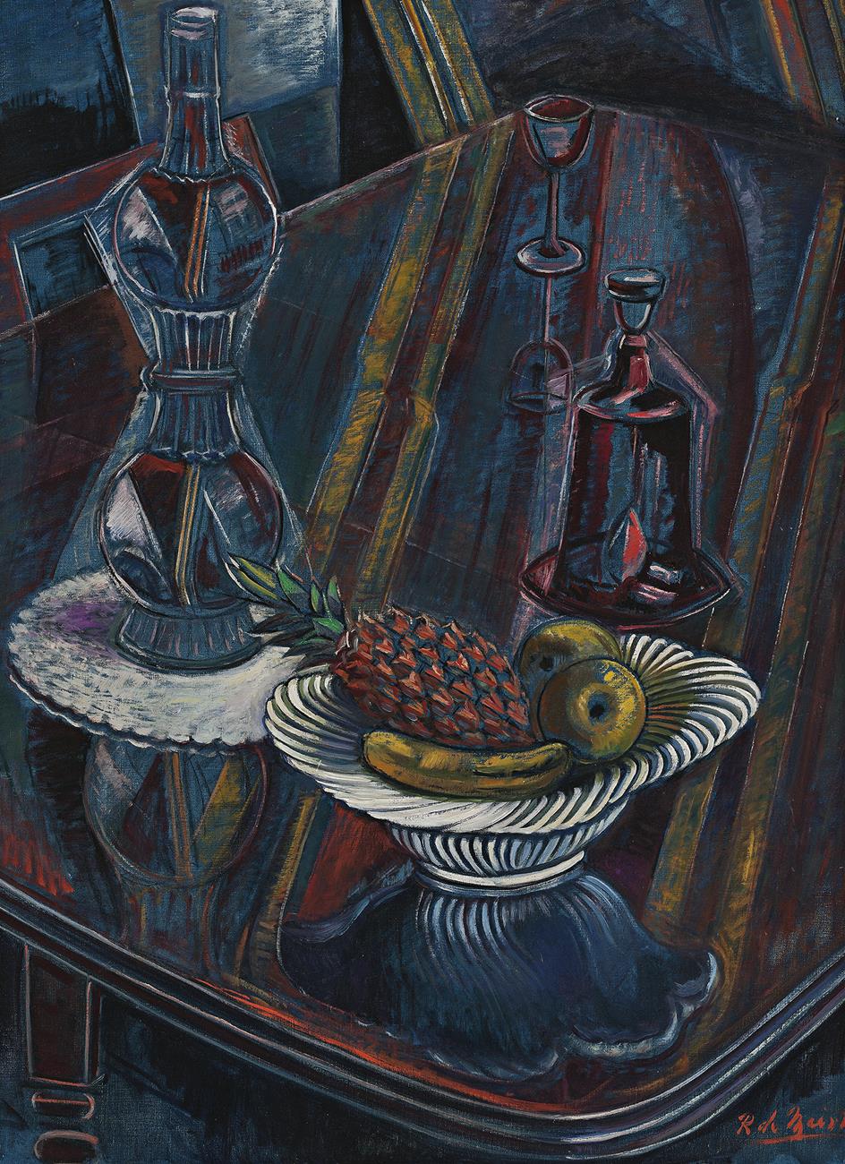 STILL LIFE, BOTTLE AND FRUIT
