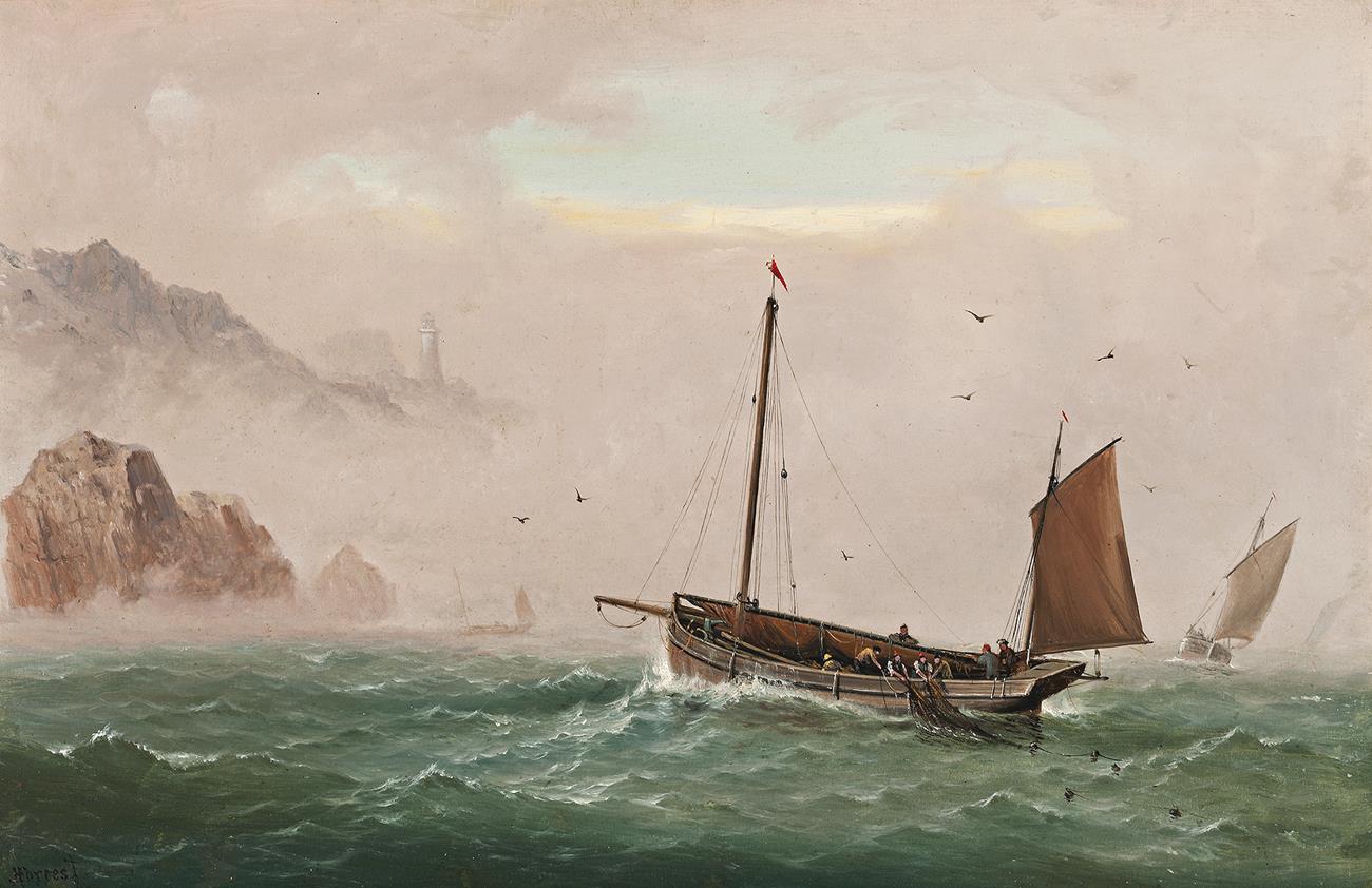 HAULING IN NET IN ROUGH SEAS