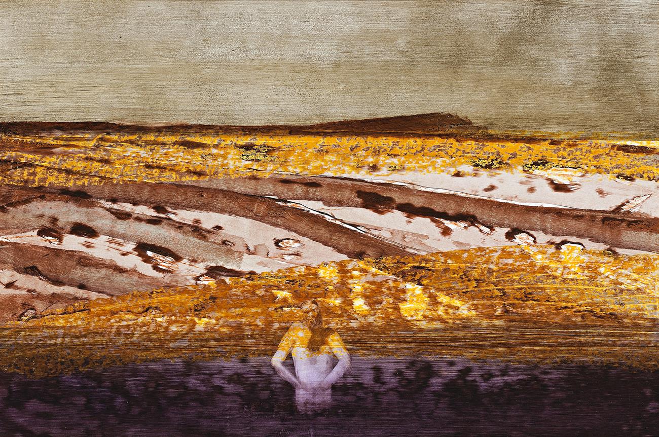 MAN BATHING, CENTRAL AUSTRALIA LANDSCAPE