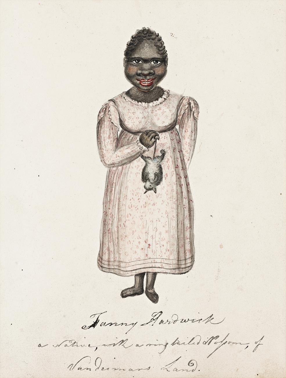 FANNY HARDWICKE: A NATIVE WITH A RINGTAILED POSSUM, VAN DIEMEN’S LAND