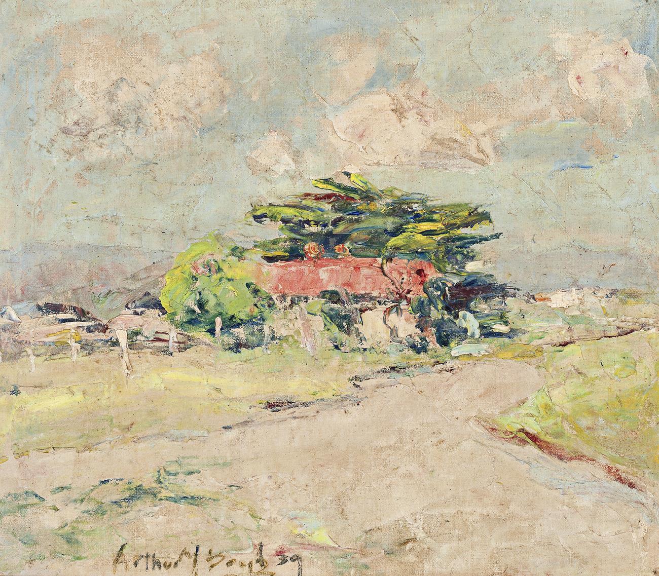 ROSEBUD LANDSCAPE WITH RED HOUSE