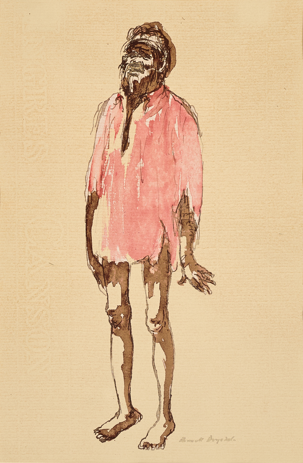 ABORIGINAL FIGURE IN RED SHIRT